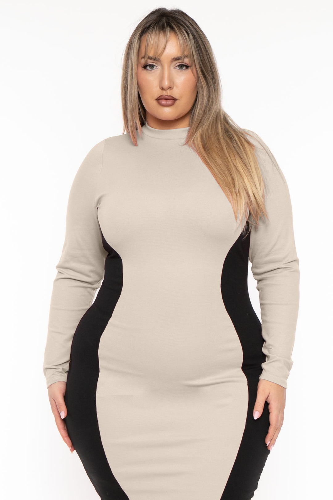 Curvy Sense Dresses Plus Size Celestina Hour Glass Illusion  Dress - Sand