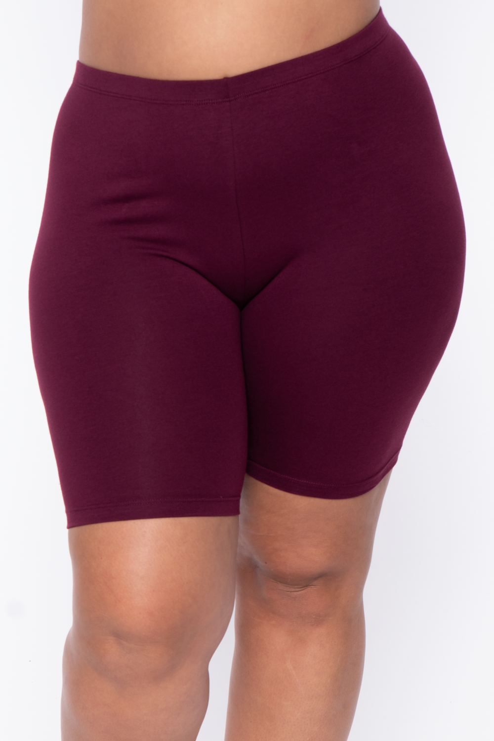 Plus Size Basic Biker Shorts - Burgundy - Curvy Sense