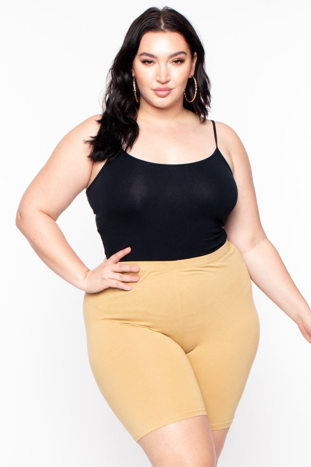 Plus Size Basic Biker Shorts - Khaki - Curvy Sense