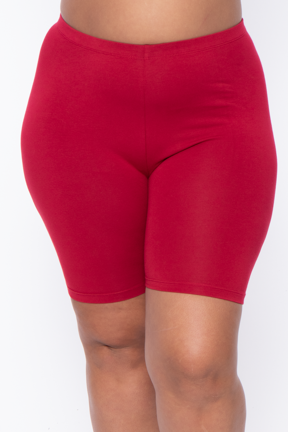 Plus Size Basic Biker Shorts - Red - Curvy Sense