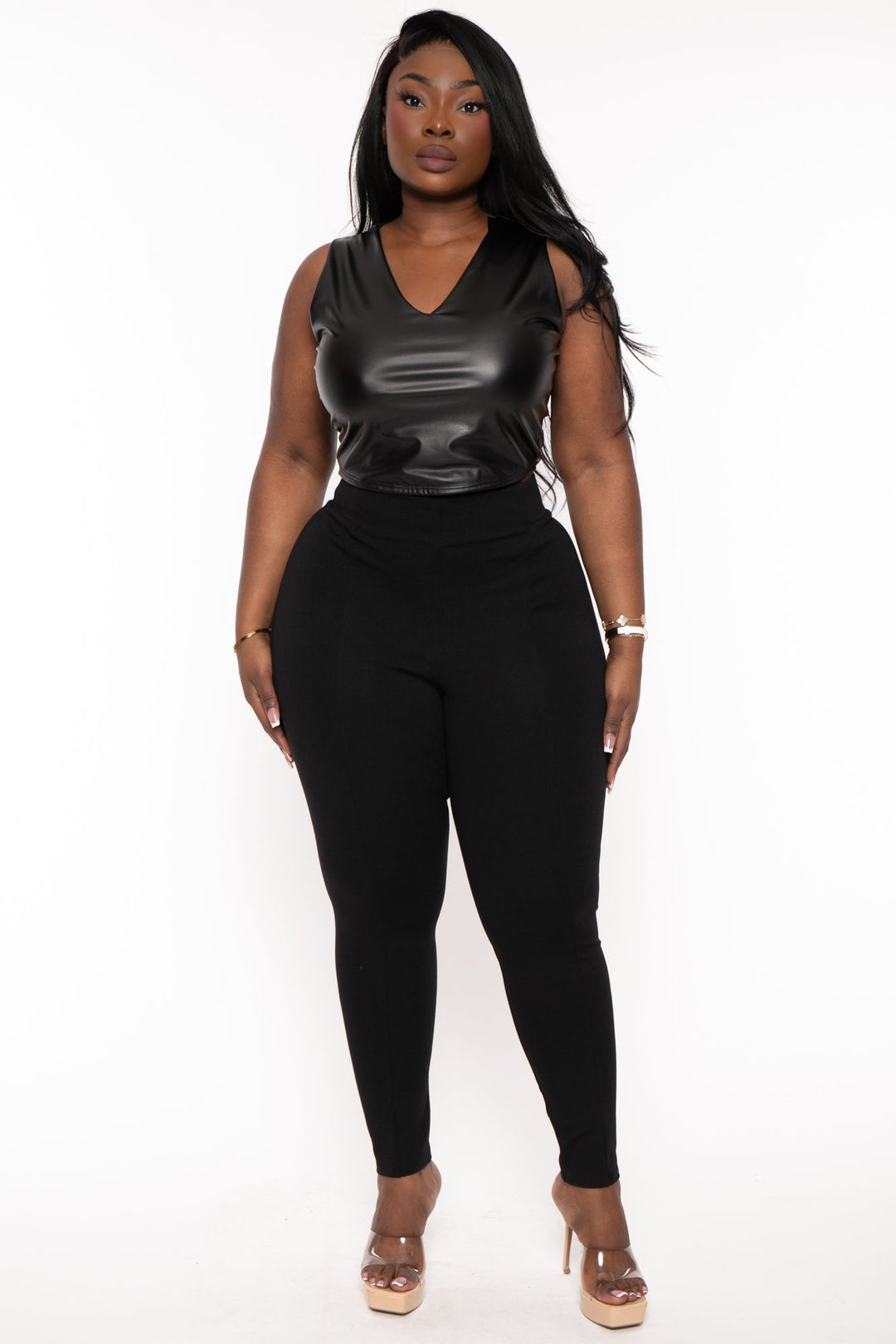 Curvy Sense Bottoms Plus Size Belleann High Waist Ponti  Leggings- Black