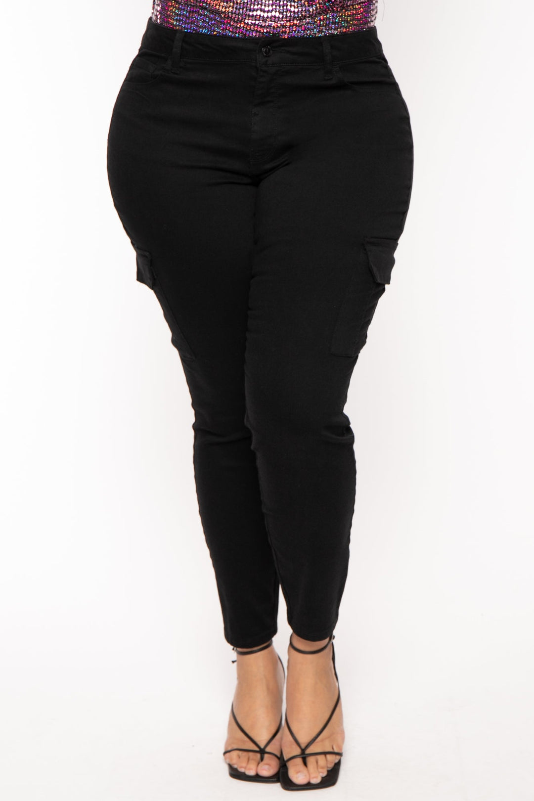 Wax Jean Bottoms Plus Size Cargo Skinny Leg Pants - Black