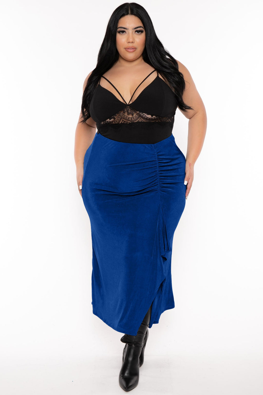 CULTURE CODE Bottoms 1X / Royal Blue Plus Size Darby Drape  Midi Skirt - Royal Blue