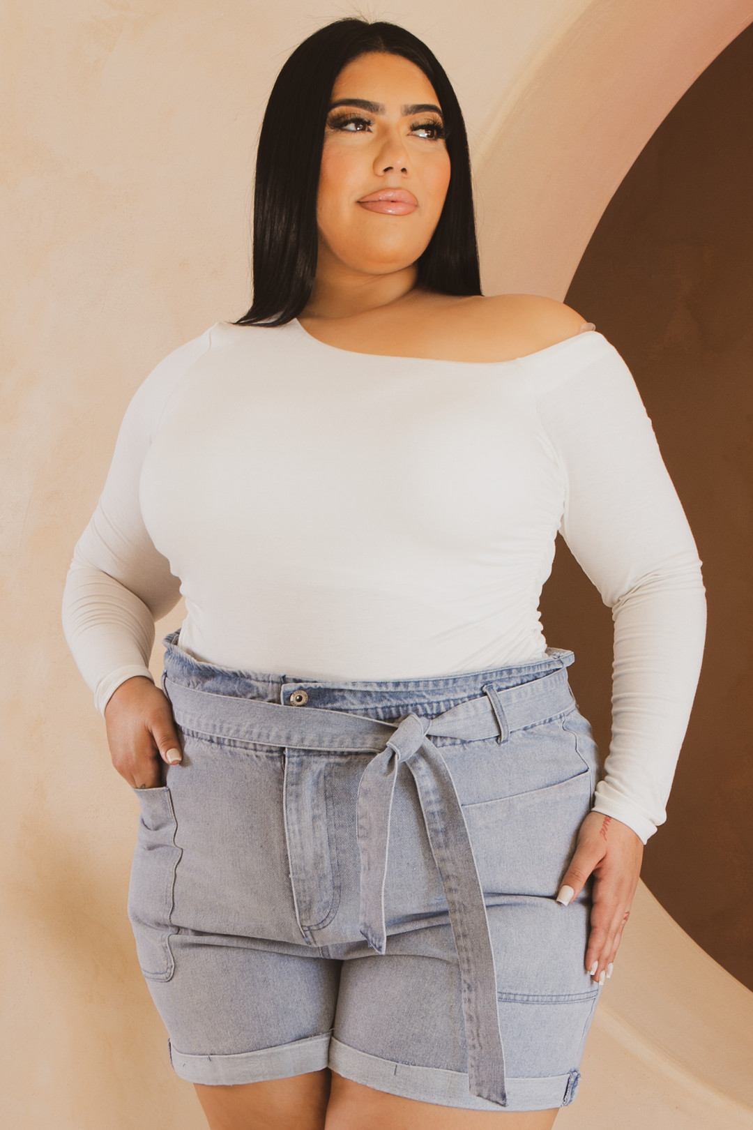 FIRST LOVE Bottoms Plus Size Denim Short - Light Wash