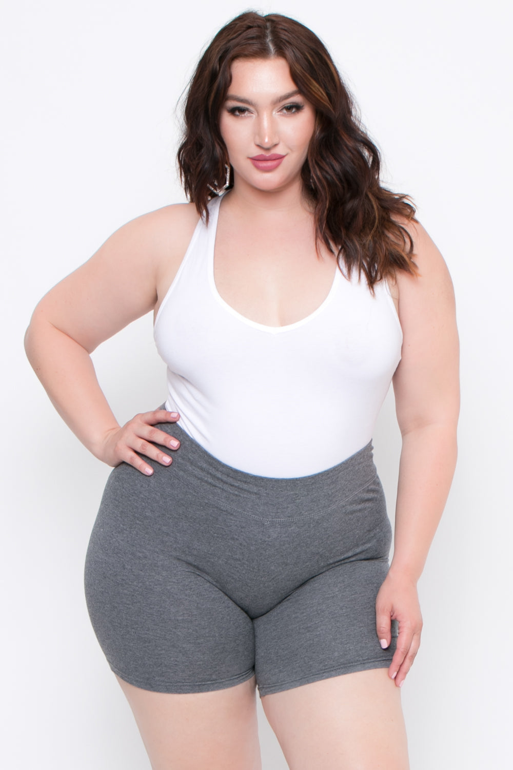 Plus Size High Waist Bicycle Shorts - Charcoal - Curvy Sense