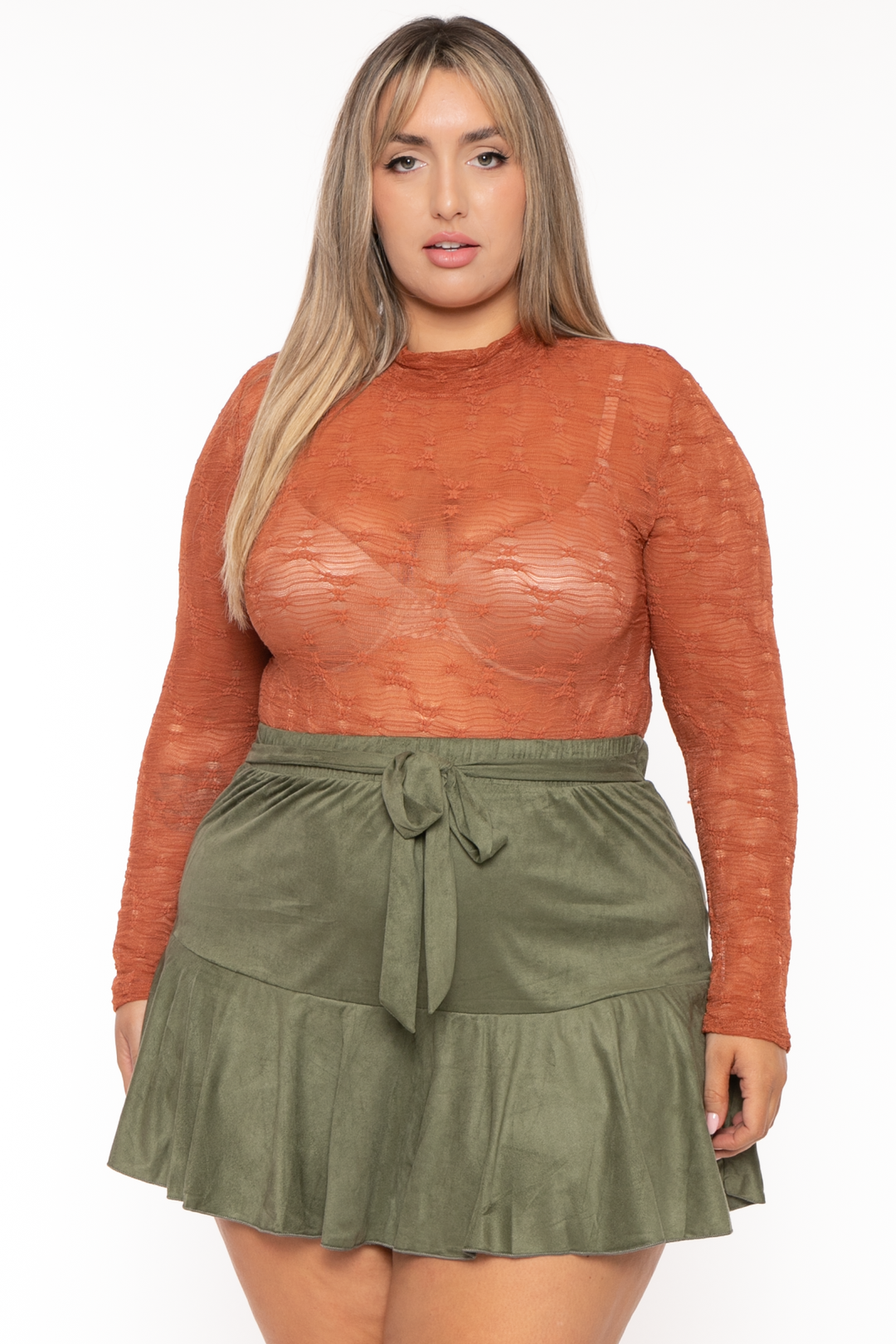 GEE GEE Bottoms Plus Size Leanly  Suede Skort - Olive