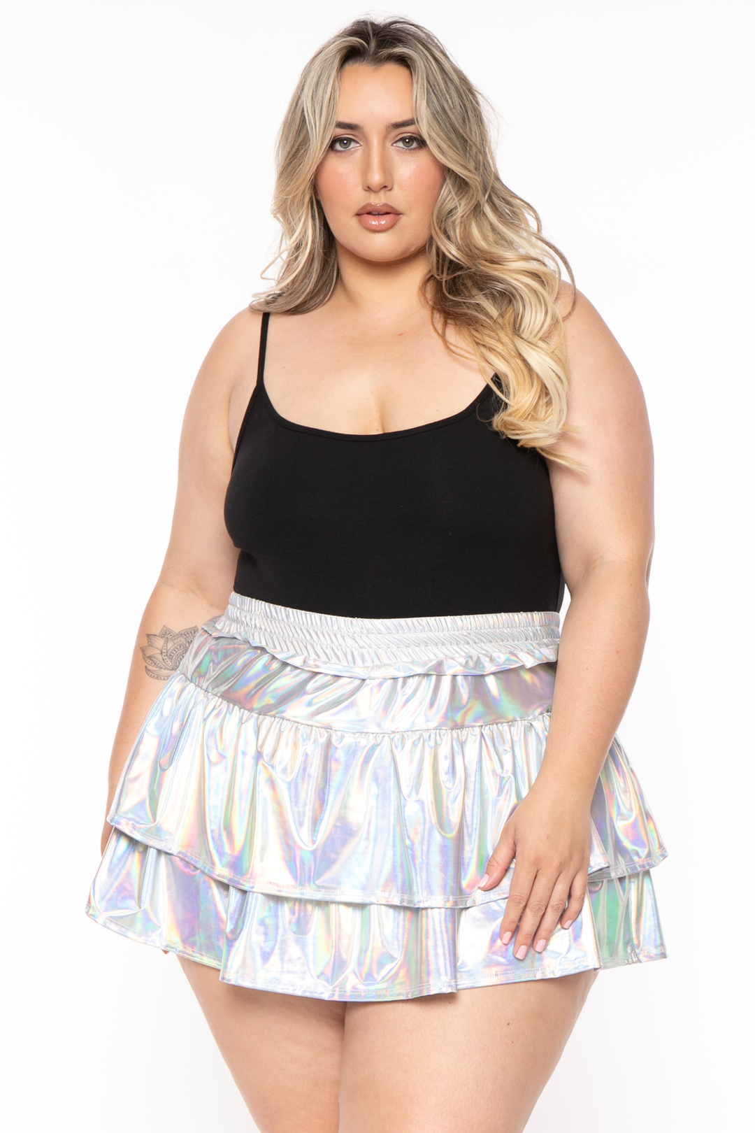 Jade By Jane Bottoms Plus Size Metallic Tiered Mini Skirt - Silver