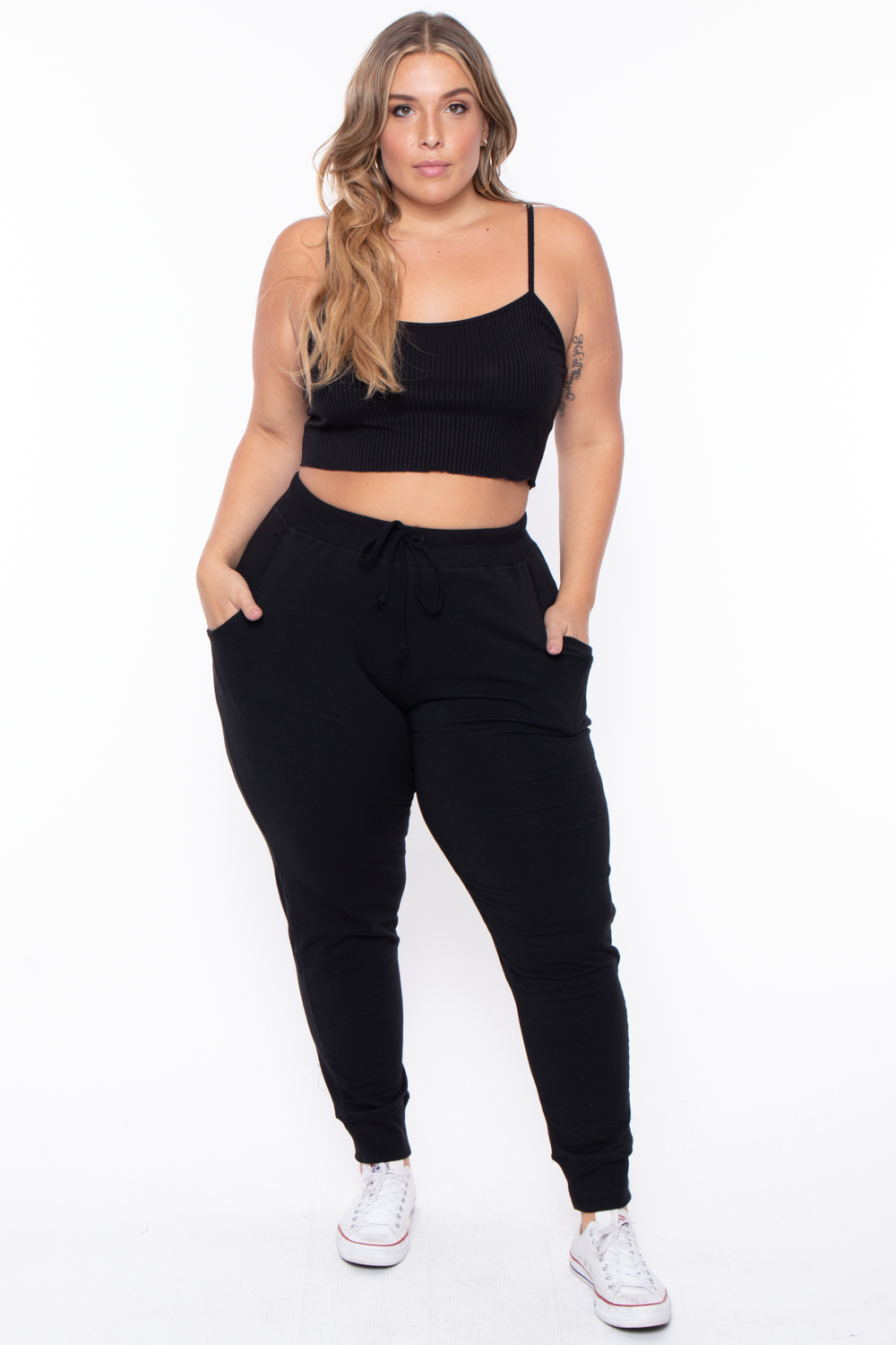 Plus Size Sweat Jogger - Black - Curvy Sense