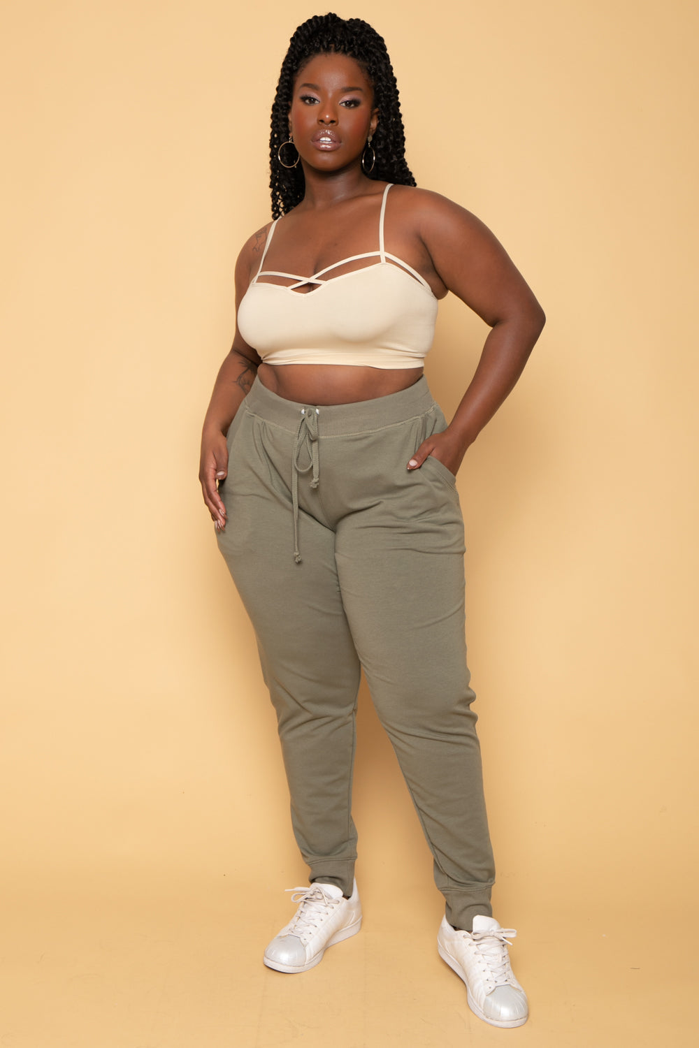 Ambiance Bottoms Plus Size Sweat Jogger - Olive