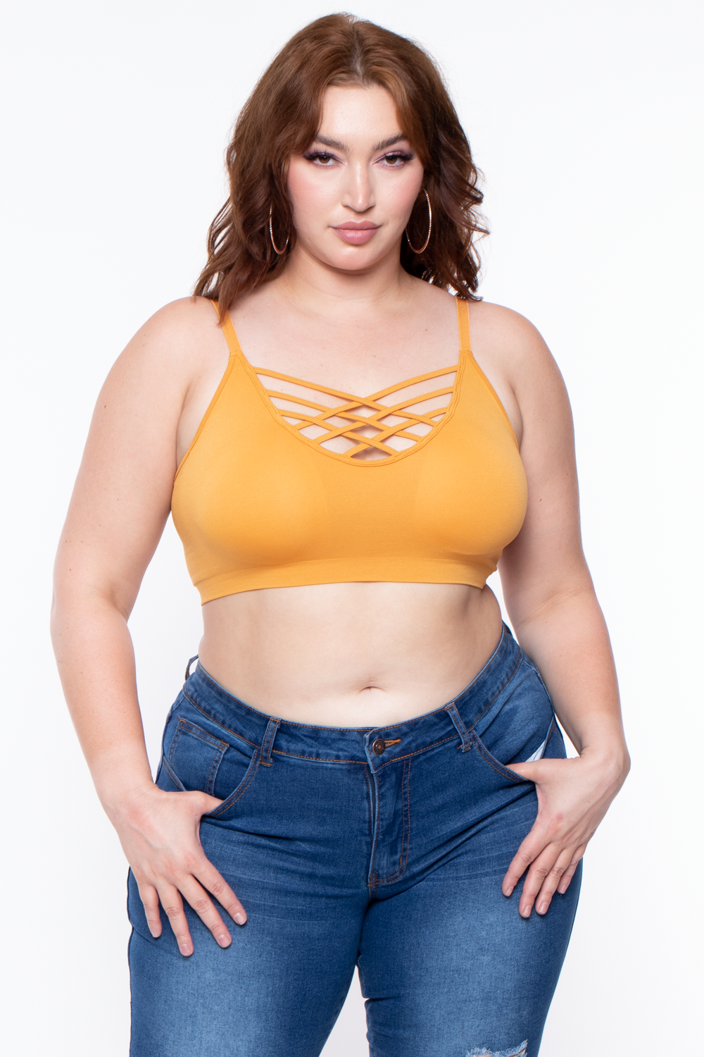 Plus Size Caged Bralette - Ash Mustard - Curvy Sense