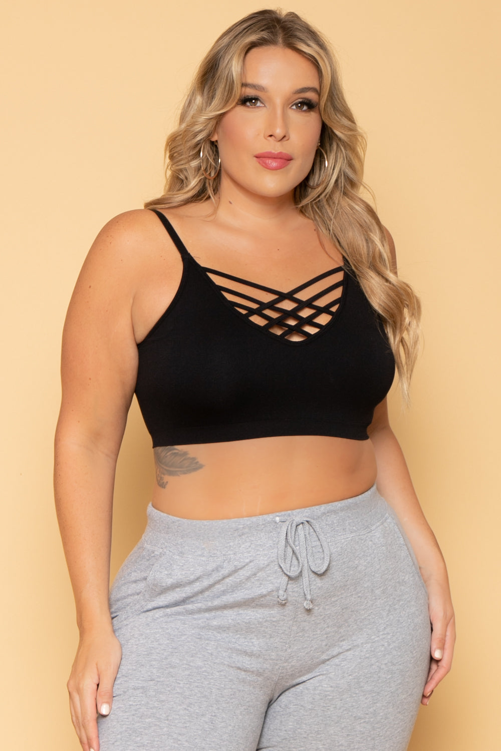 Zenana Bralettes And Bodysuits Plus Size Caged Bralette - Black