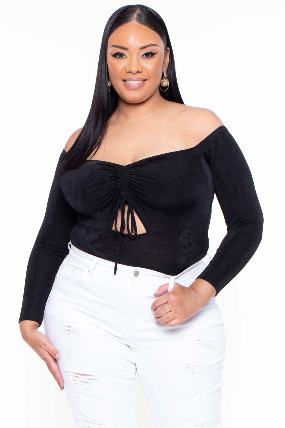 Curvy Sense Bralettes And Bodysuits Plus Size Miyuki Slinky Bodysuit - Black