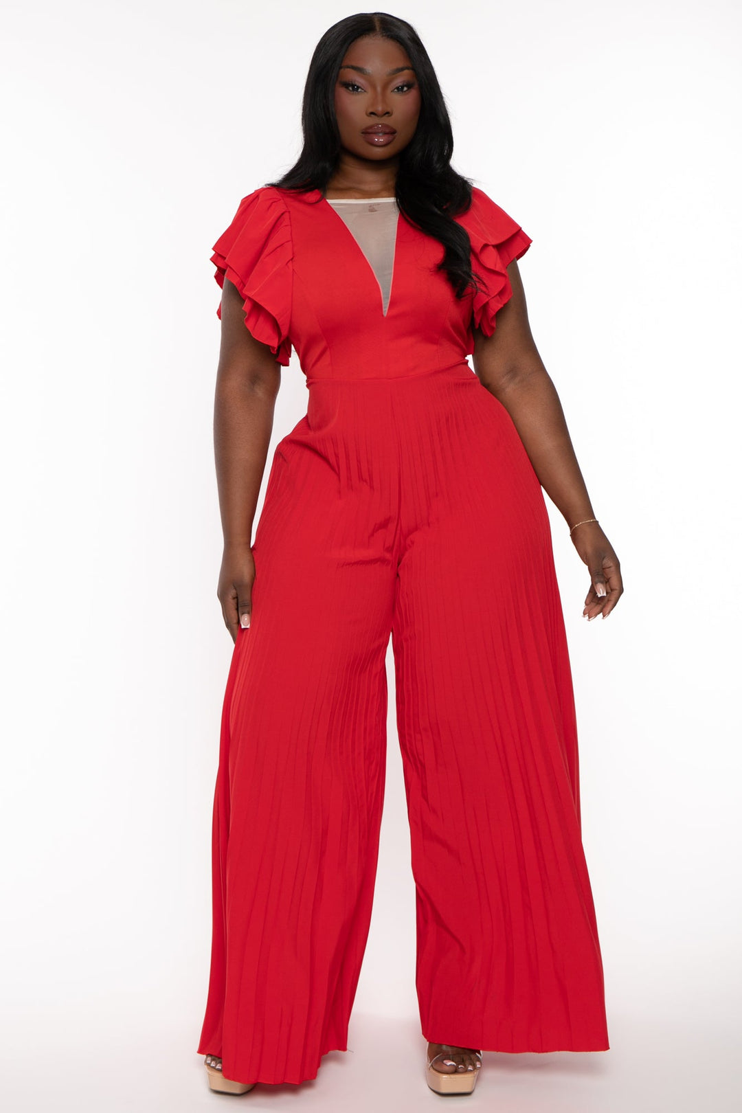 Aria Romance Dresses 3X / Red Plus Size Aarya  Pleated Jumpsuit- Red