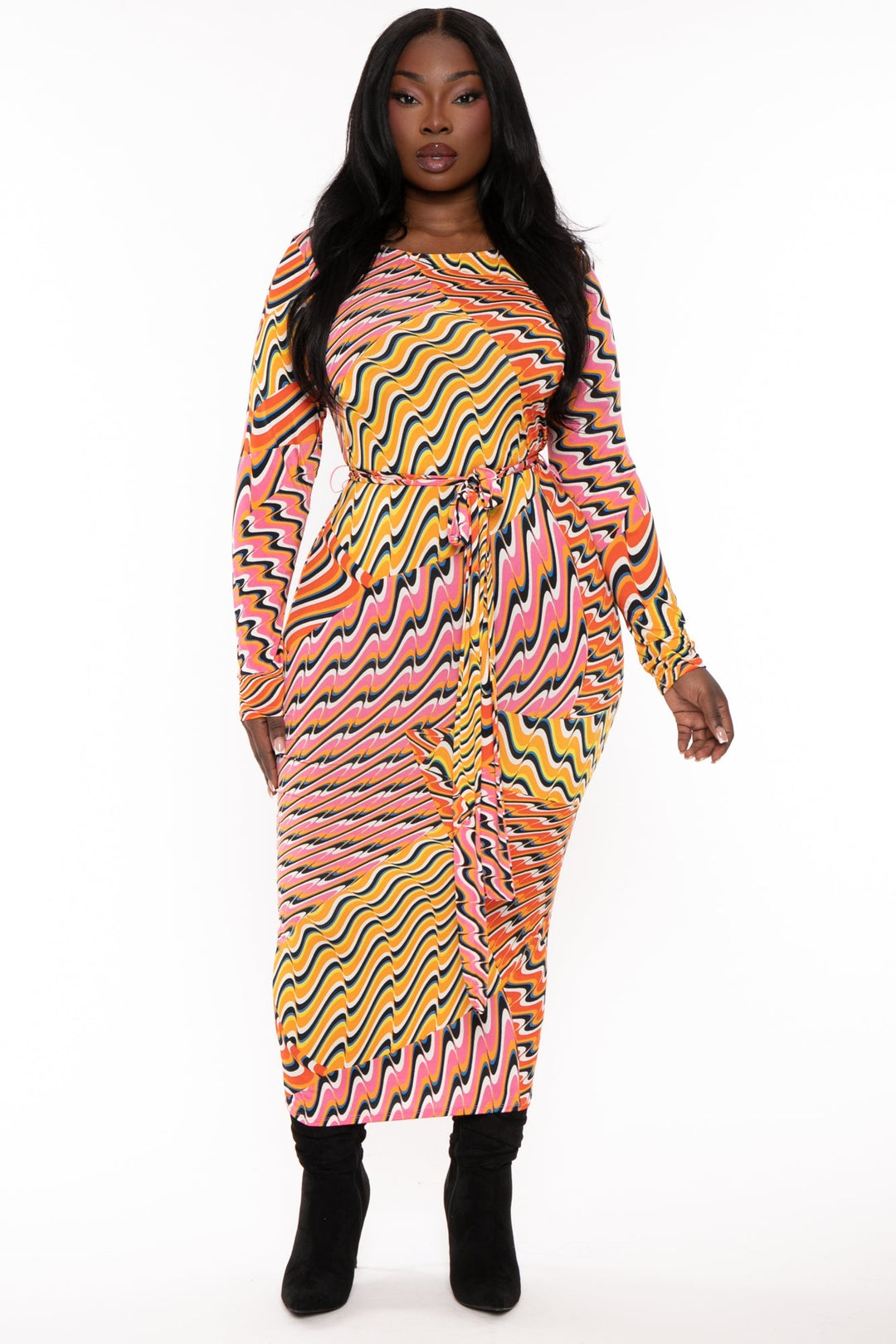 The Curve LA Dresses Plus Size Akrisna Printed Midi  Dress - Coral