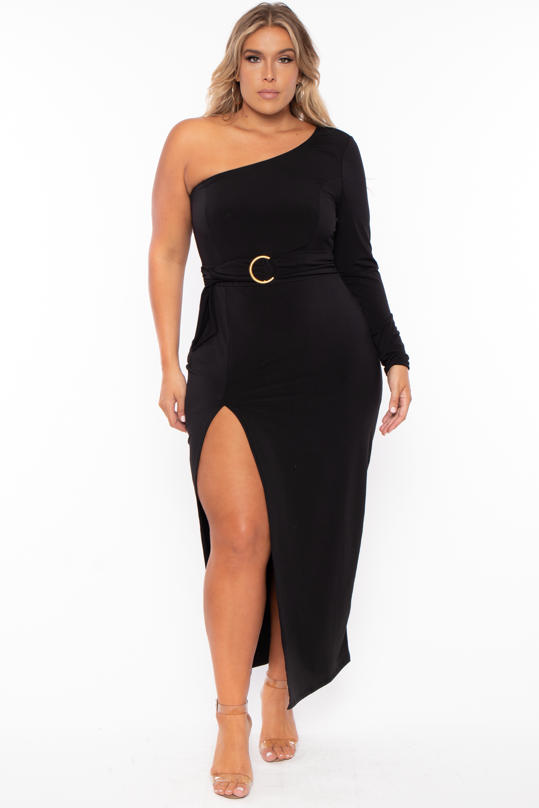 Plus Size Shayla Belted Dress - Black - Curvy Sense