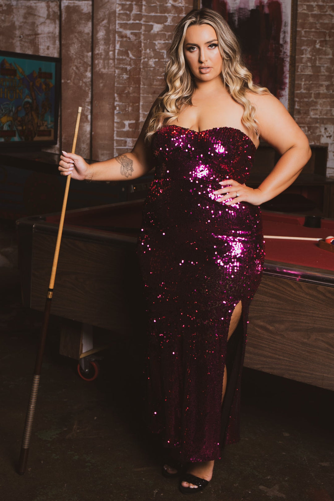 Curvy Sense Dresses 1X / Magenta Plus Size Amandine Sequin Gown - Magenta