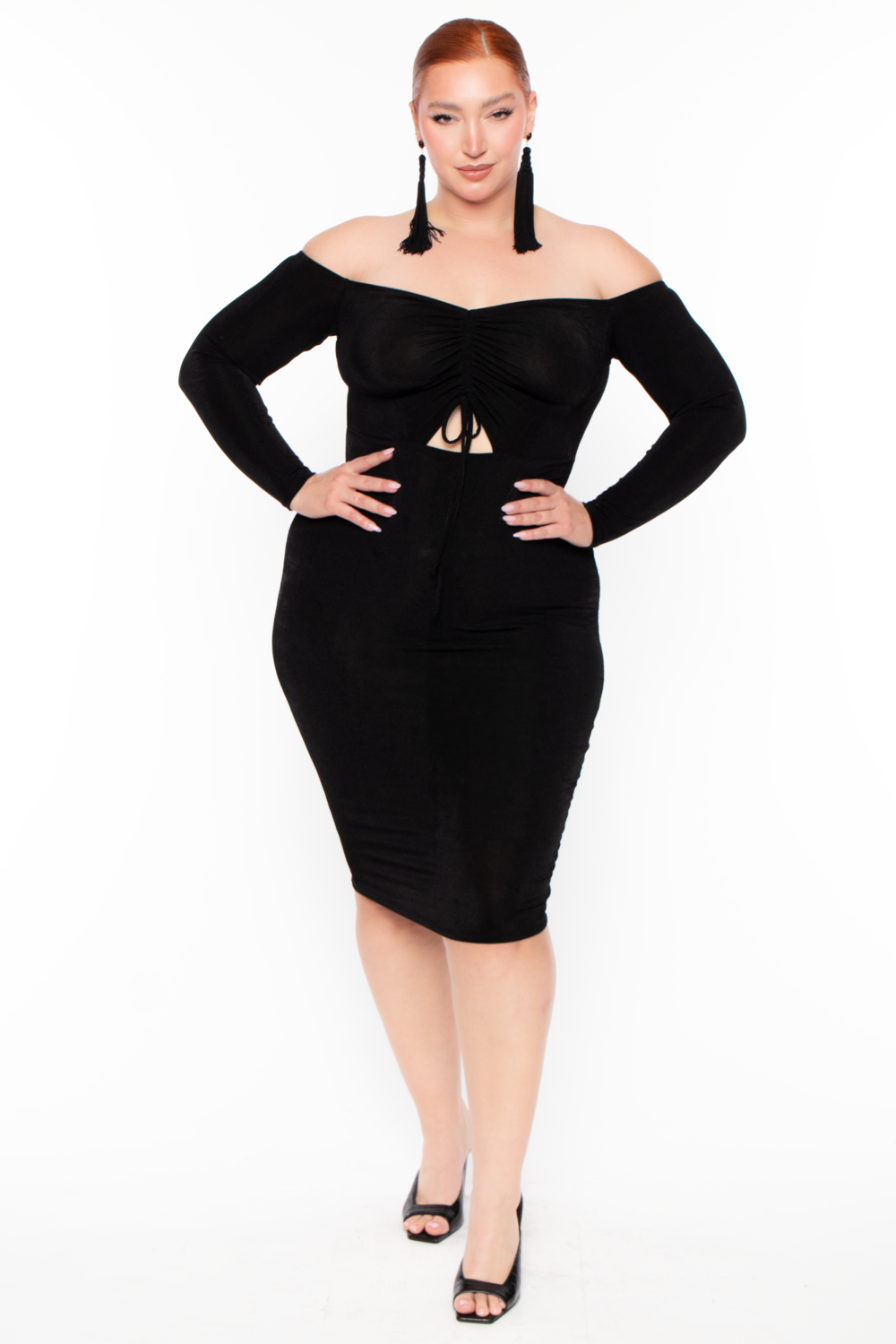 Plus Size Aveline Ruched Dress - Black - Curvy Sense