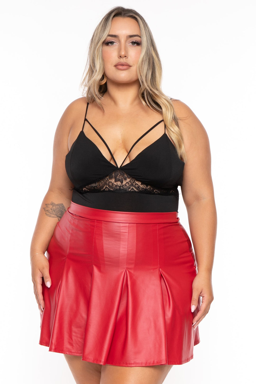 Curvy Sense Dresses Plus Size Blair Faux Leather Skirt - Red