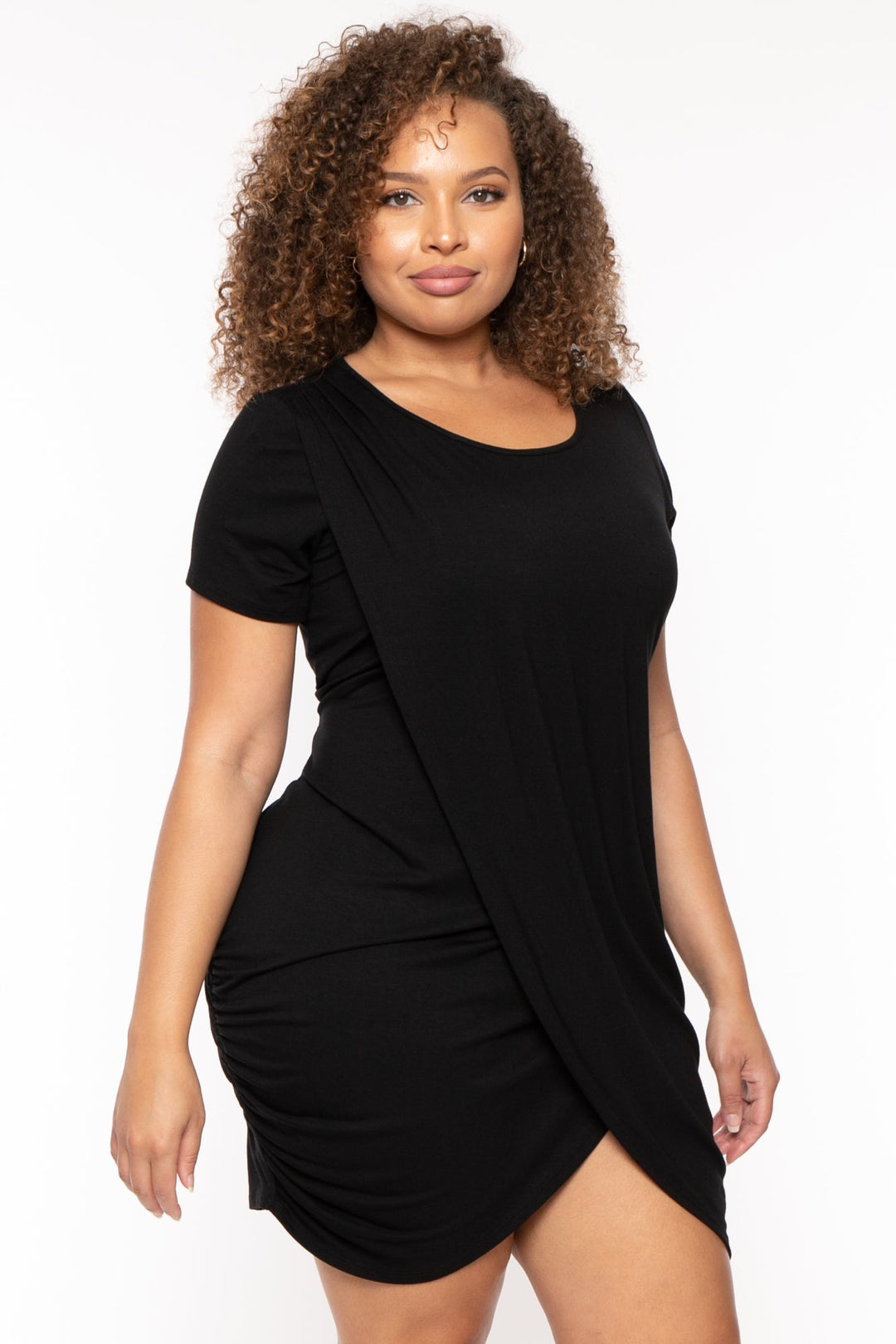 Curvy Sense Dresses Plus Size Dolley Tulip Mini Dress -Black