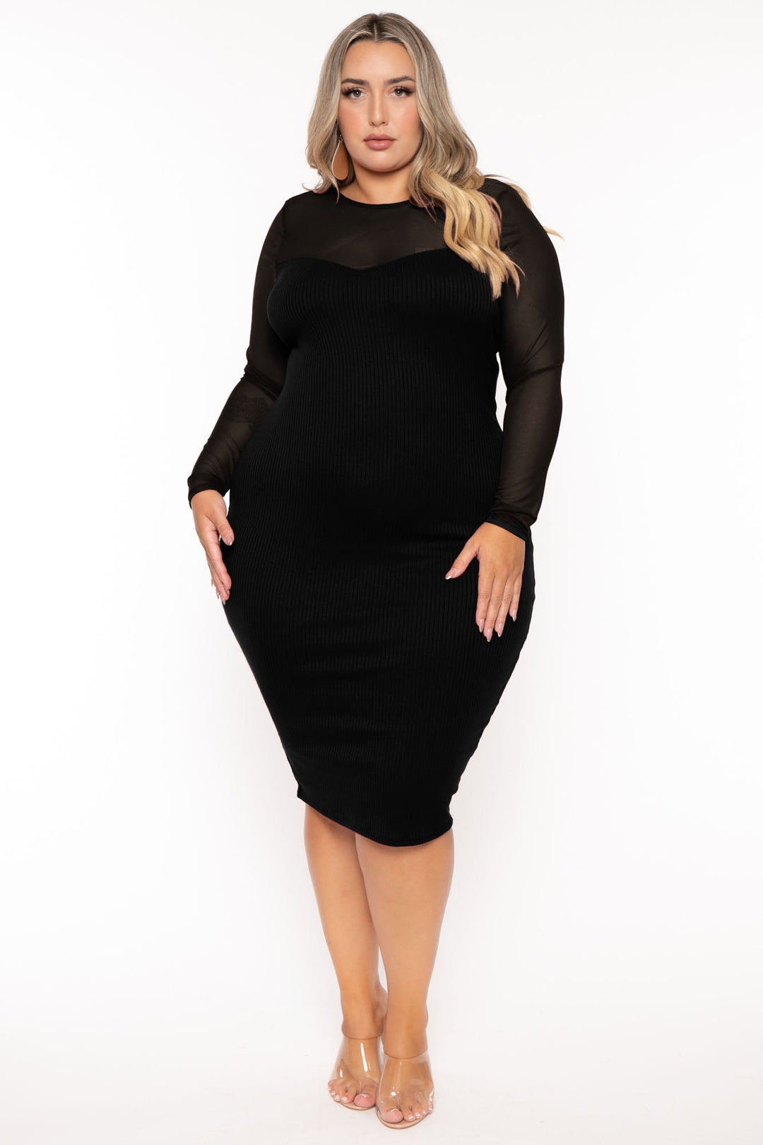 Curvy Sense Dresses 1X / Black Plus Size Juliette Ribbed Midi Dress - Black