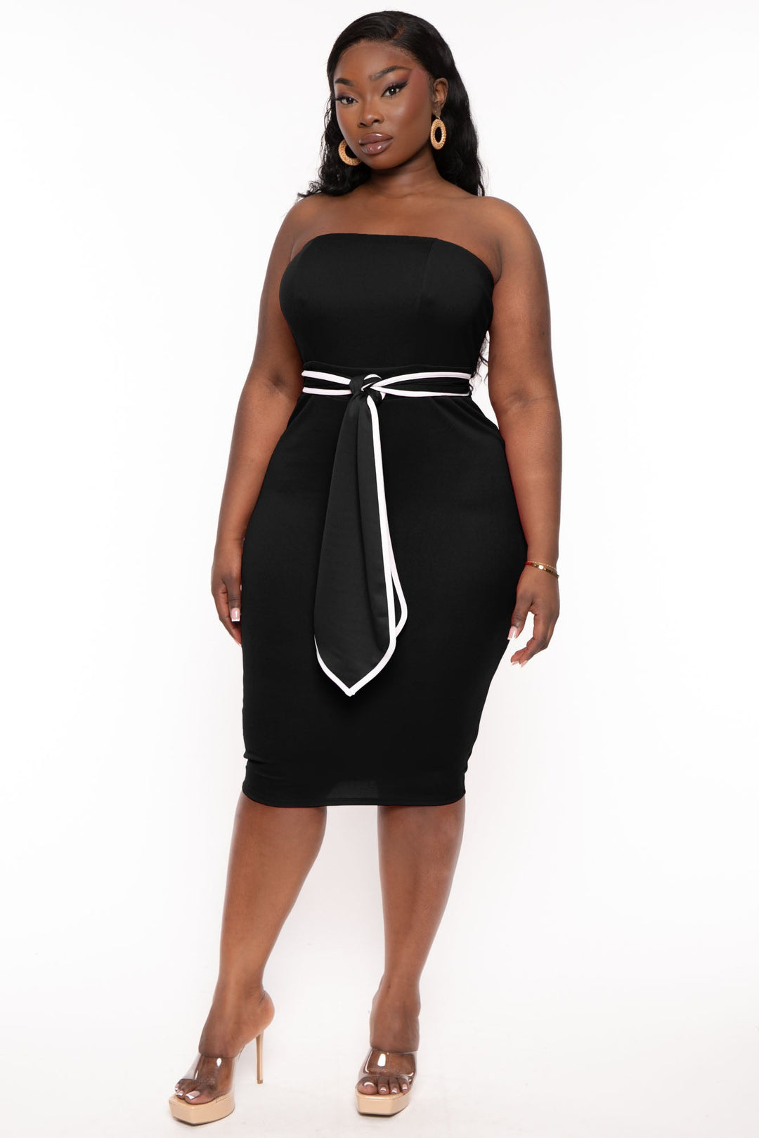 Curvy Sense Dresses Plus Size Larisa Strapless Midi Dress- Black