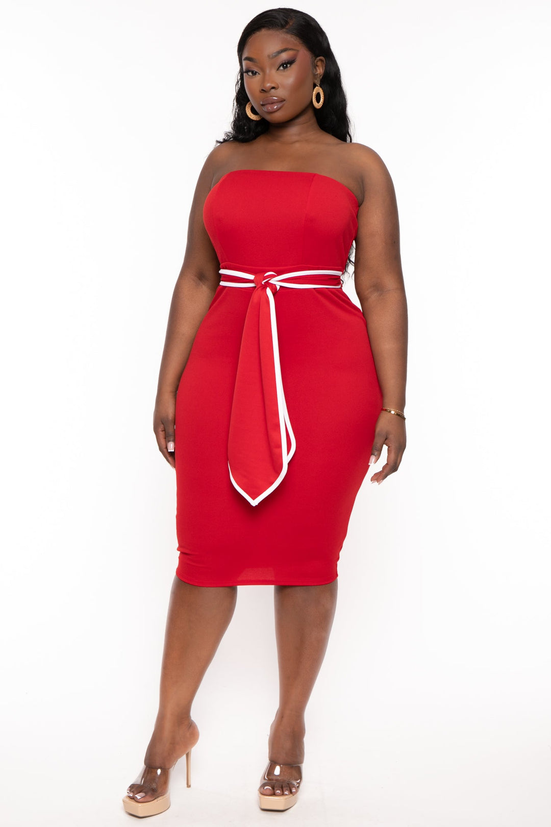 Curvy Sense Dresses Plus Size Larisa Strapless Midi Dress- Red