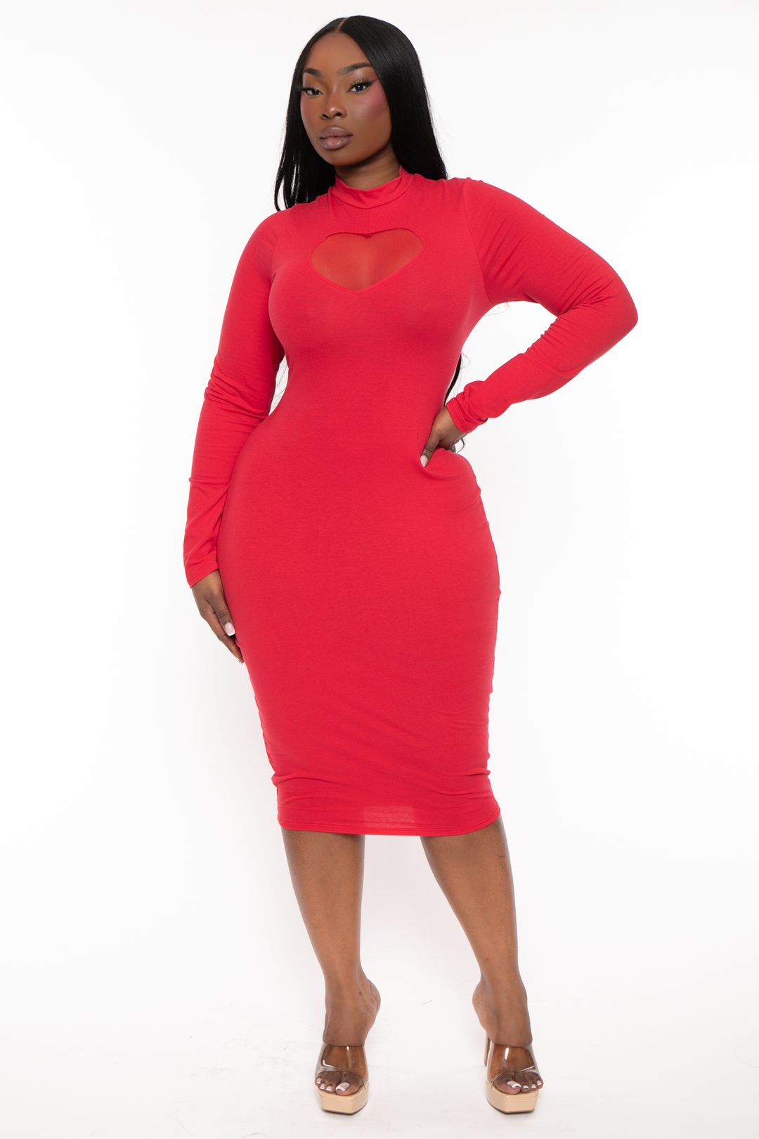 Curvy Sense Dresses 1X / Red Plus Size Lovey Heart Cut Out Dress - Red