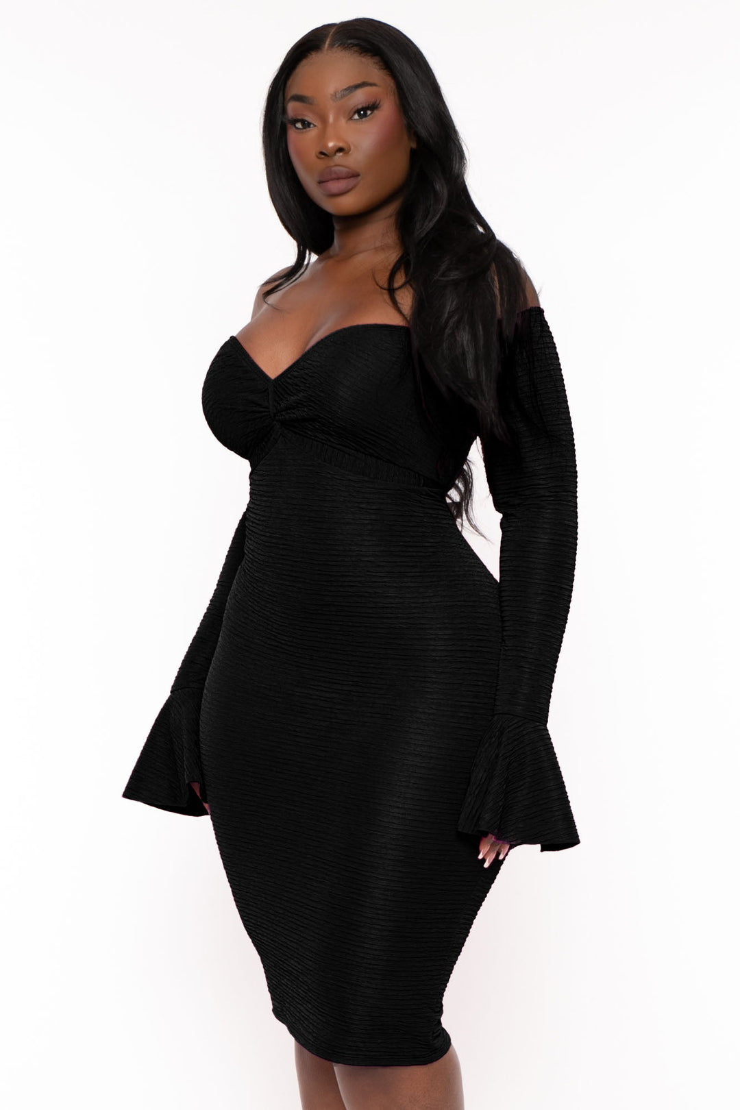 Curvy Sense Dresses Plus Size Maryliz Front Twist Bodycon Dress - Black