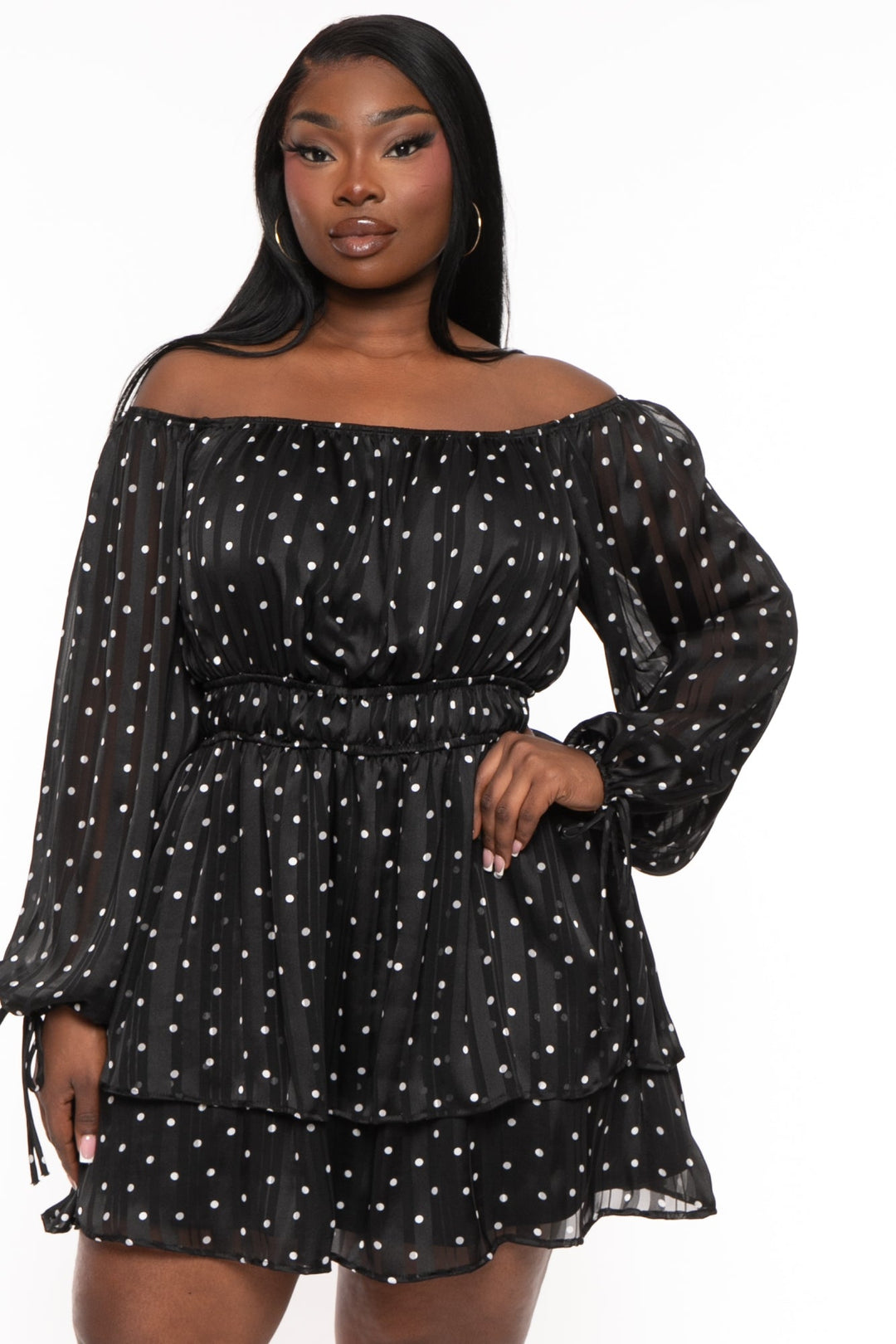 Curvy Sense Dresses 1X / Black Plus Size Olene Chiffon Printed Dress  - Black