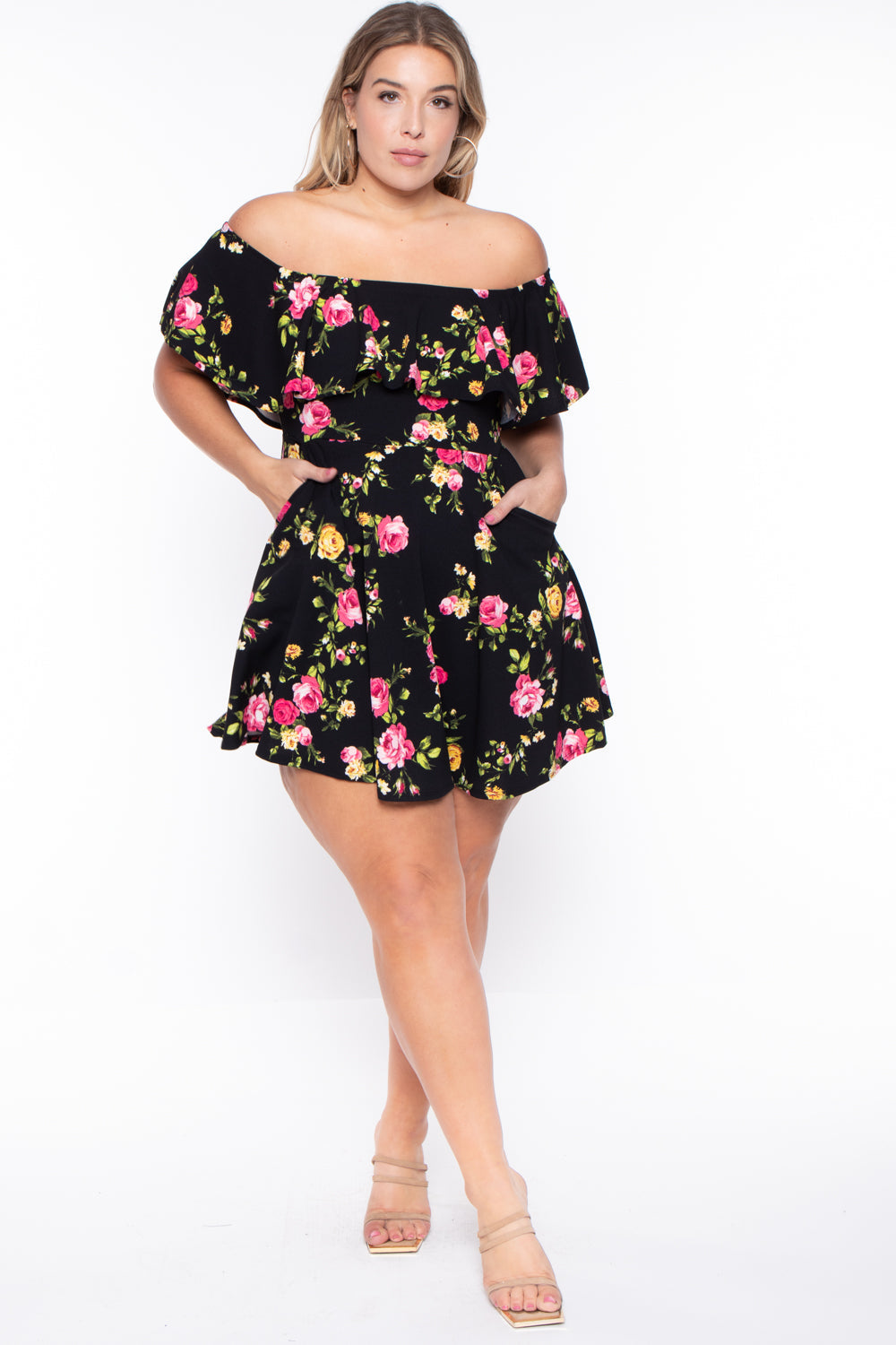 Curvy Sense Dresses Plus Size Rosabel Floral Dress- Black