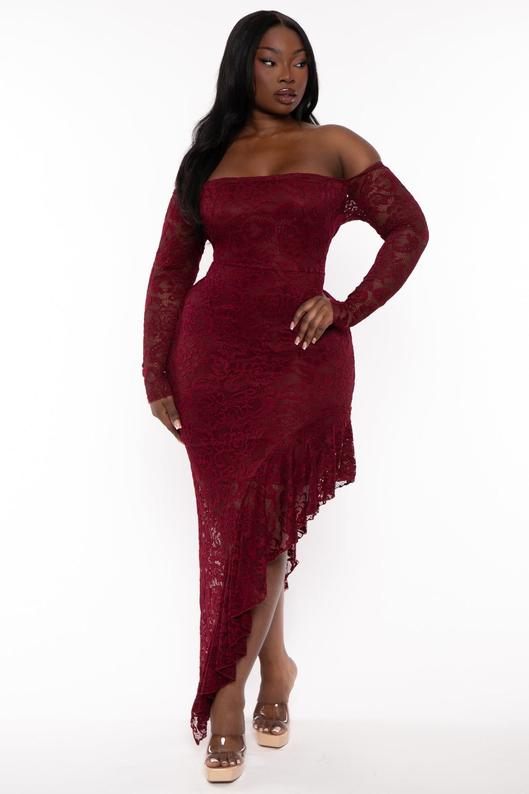 Curvy Sense Dresses 1X / Burgundy Plus Size Zaida Lace Maxi Dress - Burgundy