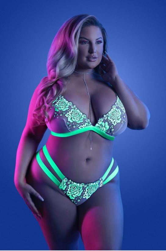 DOONA DI CAPRI Intimates 1X/2X / White Copy of Plus Size Glow in the dark Lingerie set-White