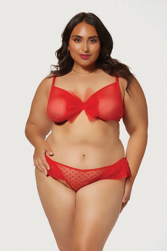 DOONA DI CAPRI Intimates 1X/2X / Red Plus Size Fire Love 2 piece Mesh lingerie set - Red