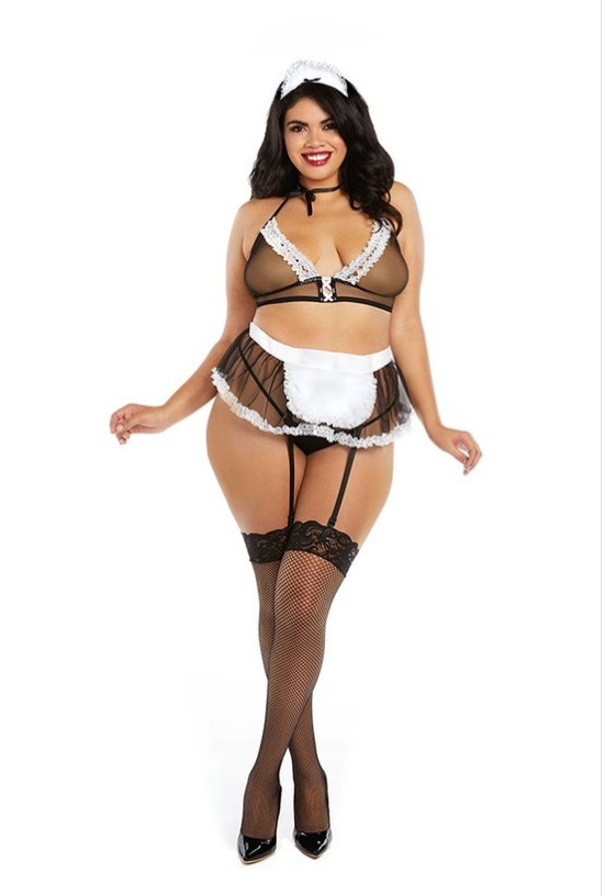 DONNA DI CAPRI Intimates 1X/2X / Green Plus Size  "Pleasure Maid "  Play Lingerie Set  Costume- Black