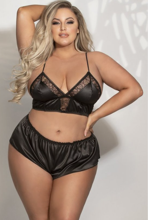 DOONA DI CAPRI Intimates 1X/2X / Black Plus Size Siren Bralette and short lingerie set - Black