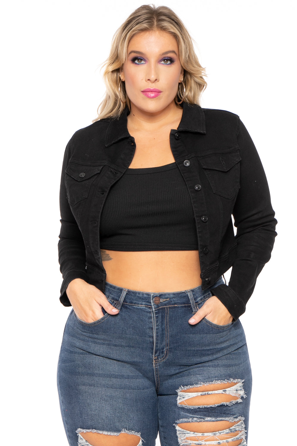 Wax Jean Jackets And Outerwear 1X / Black Plus Size Basic Denim Jacket - Black