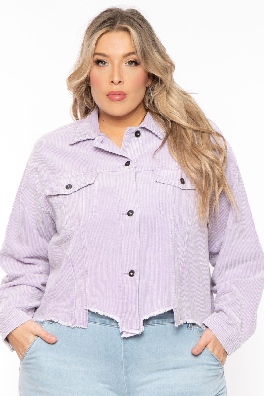 GEE GEE Jackets And Outerwear Plus Size Corduroy Destroyed Hem Jacket -  Lavender