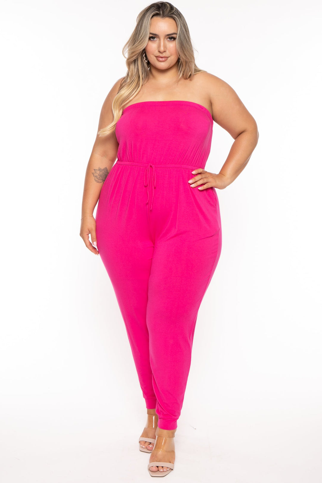 Curvy Sense Jumpsuits and Rompers 1X / Fuchsia Plus Size Dilma Strapless Jumpsuit - Fuchsia