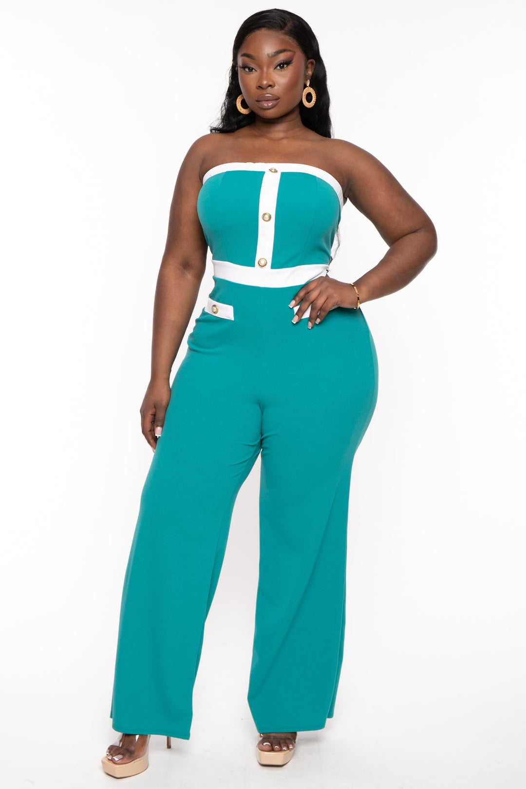 Curvy Sense Jumpsuits and Rompers 1X / Teal Plus Size Jolie Strapless  Jumpsuit- Teal