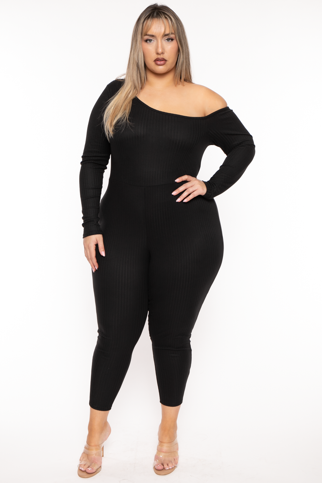 Curvy Sense Jumpsuits and Rompers Plus Size Raiden Ribbed Jumpsuit - Black