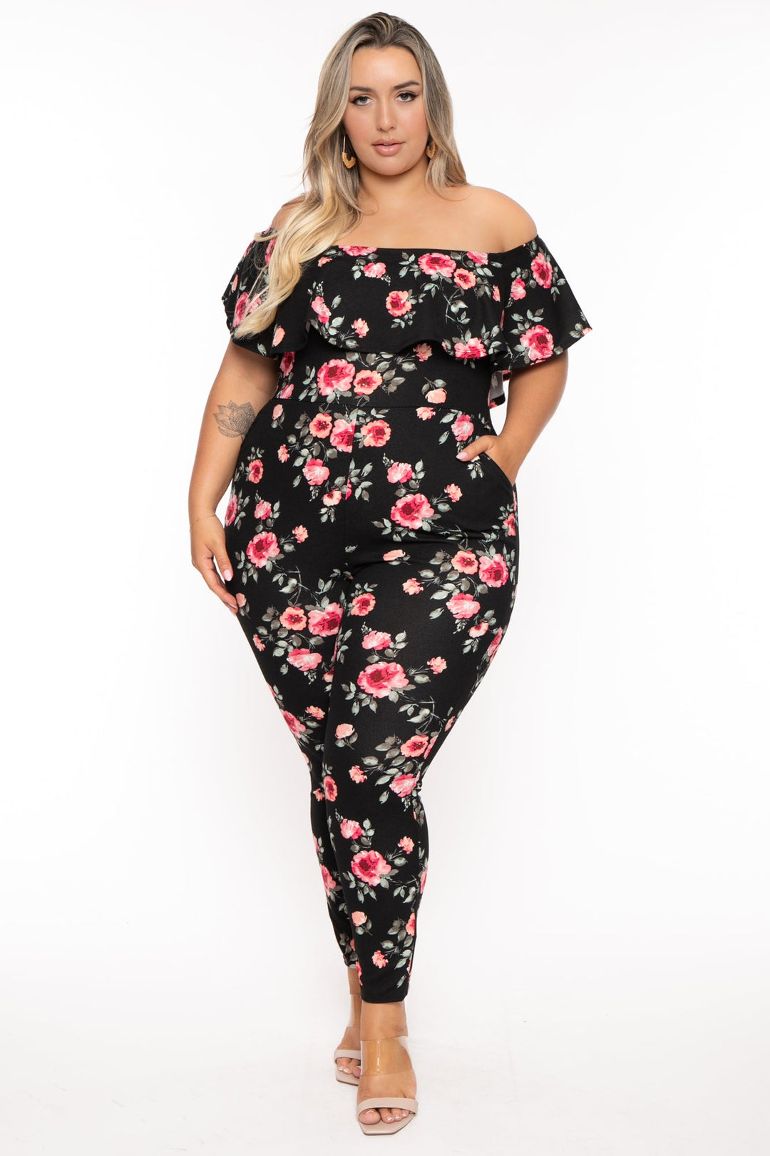 Curvy Sense Jumpsuits and Rompers 1X / Black Plus Size Reevabel Frill Jumpsuit - Black