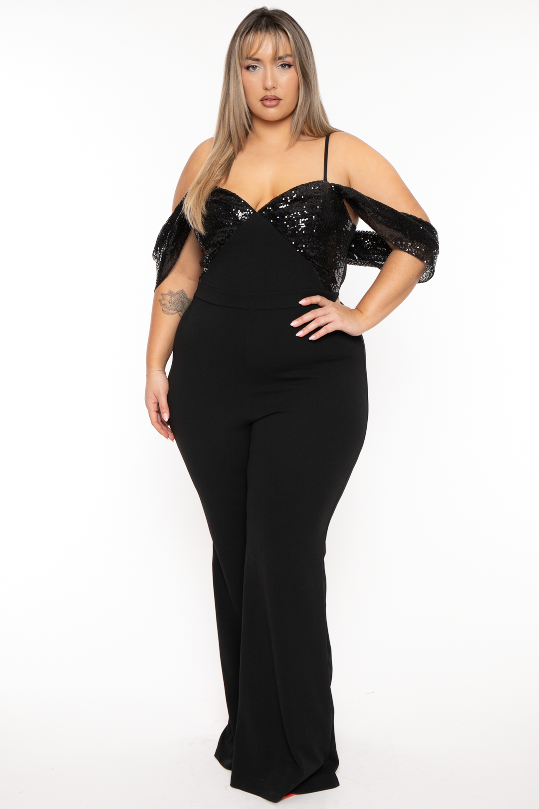 SYMPHONY Jumpsuits and Rompers 1X / Black Plus Size Tennisha  Sequins Jumpsuit - Black