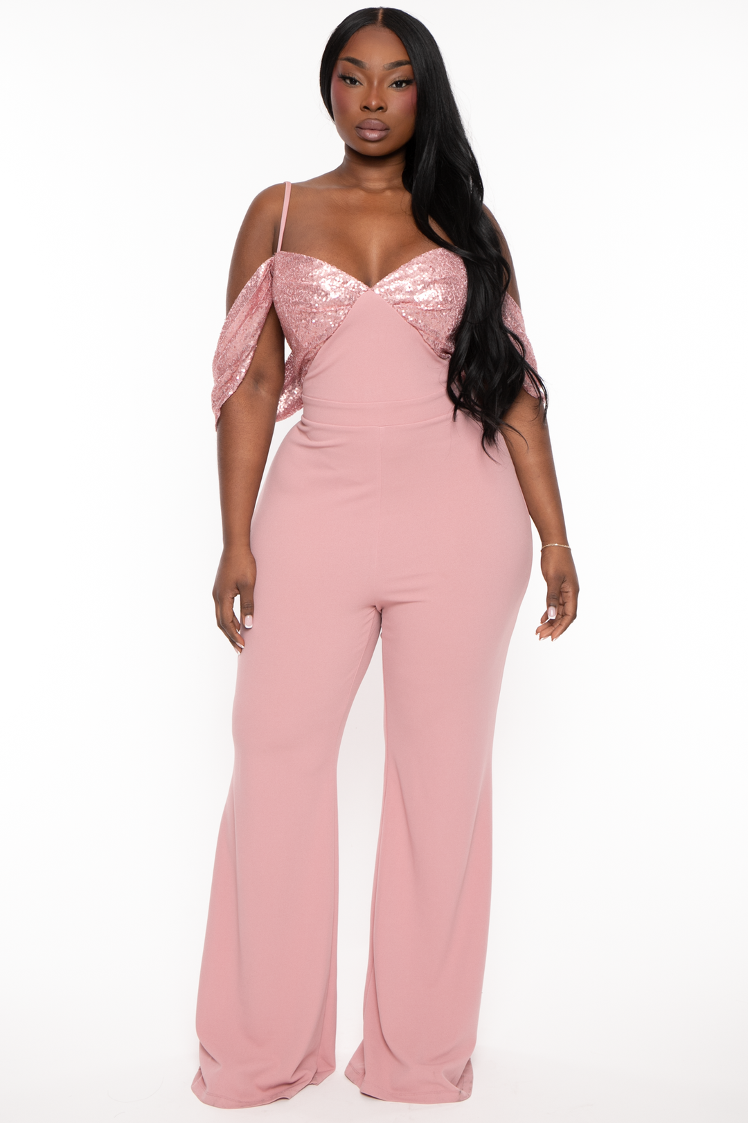 SYMPHONY Jumpsuits and Rompers 1X / Light Rose Plus Size Tennisha  Sequins Jumpsuit - Light Rose