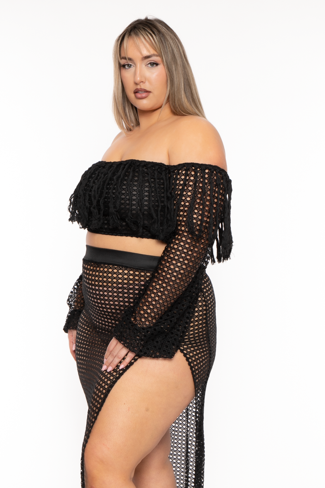 CHICCTHY TOP Matching Sets 1X / Black Plus Size Haley Fringe 2pc  Matching Set - Black