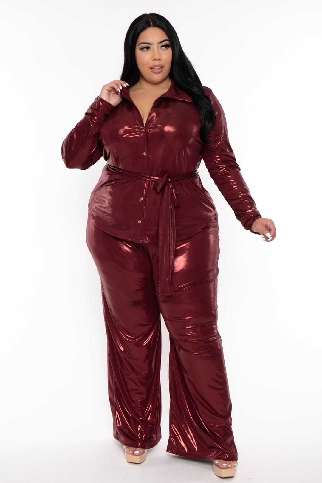 The Curve LA Matching Sets 1X / Burgundy Plus Size Teya  Matching Pant Set - Burgundy