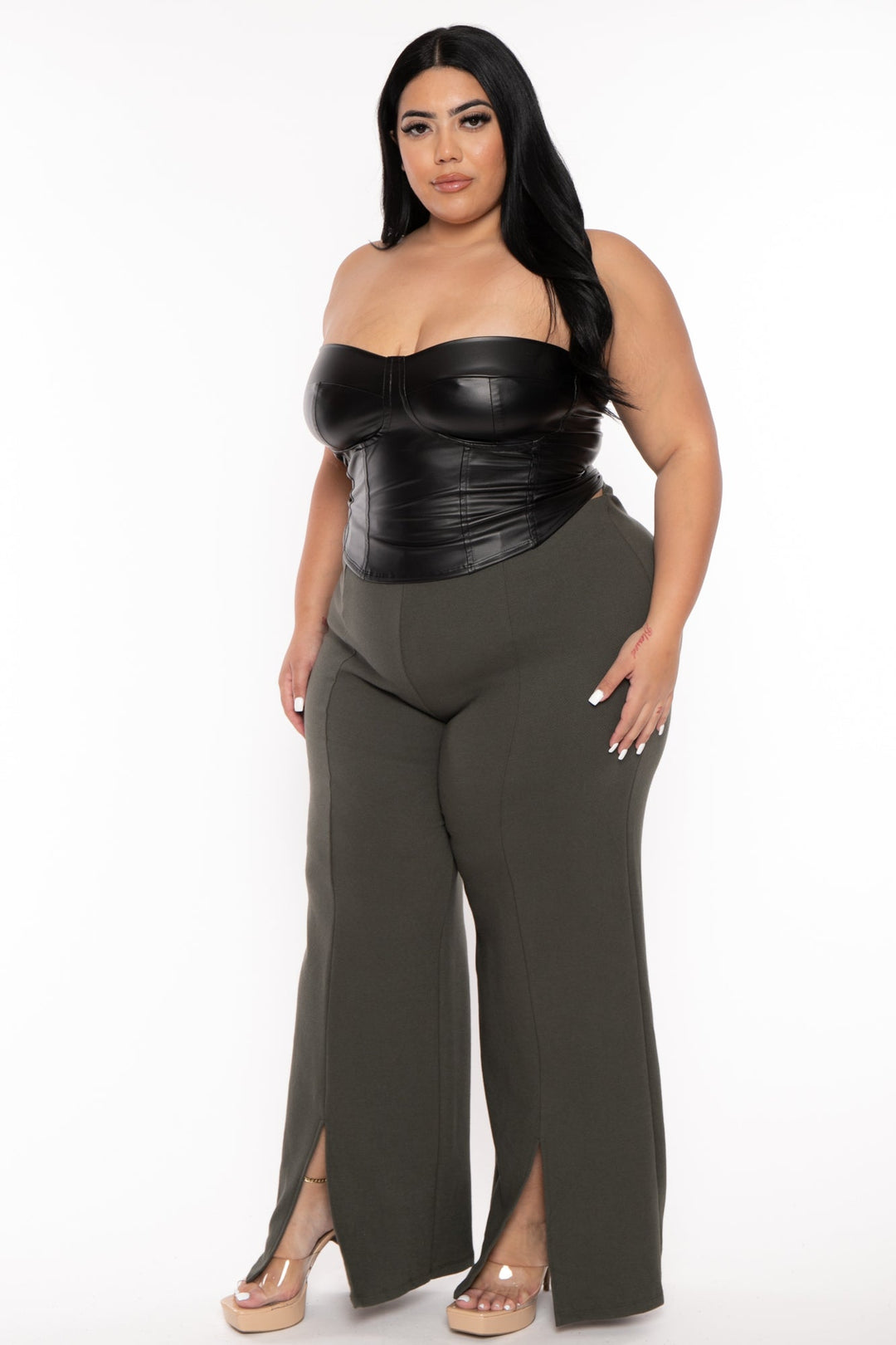 CULTURE CODE Pants Plus Size High Waist Front Slit Pants  - Grey