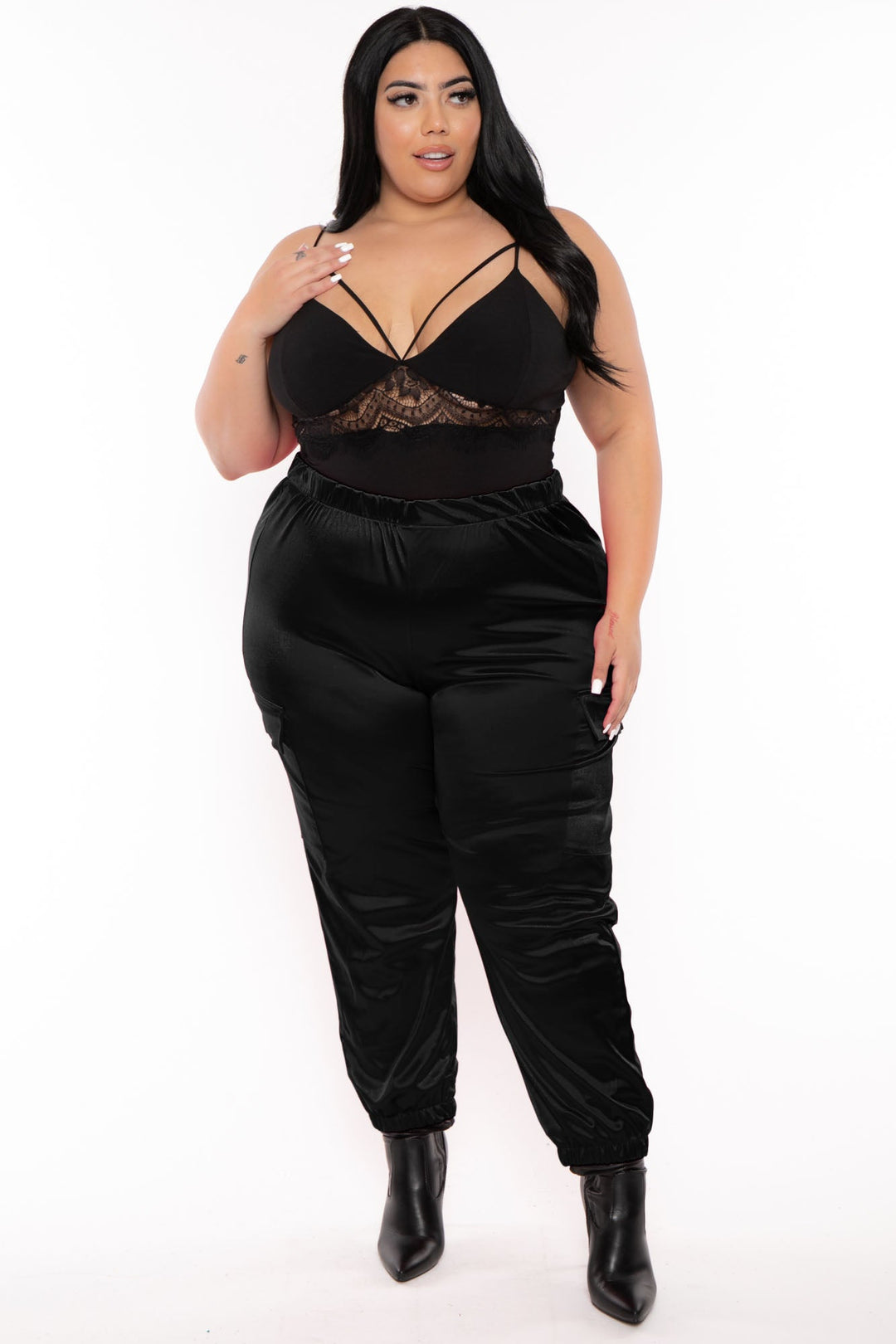 CULTURE CODE Pants Plus Size Satin Cargo Jogger Pants - Black