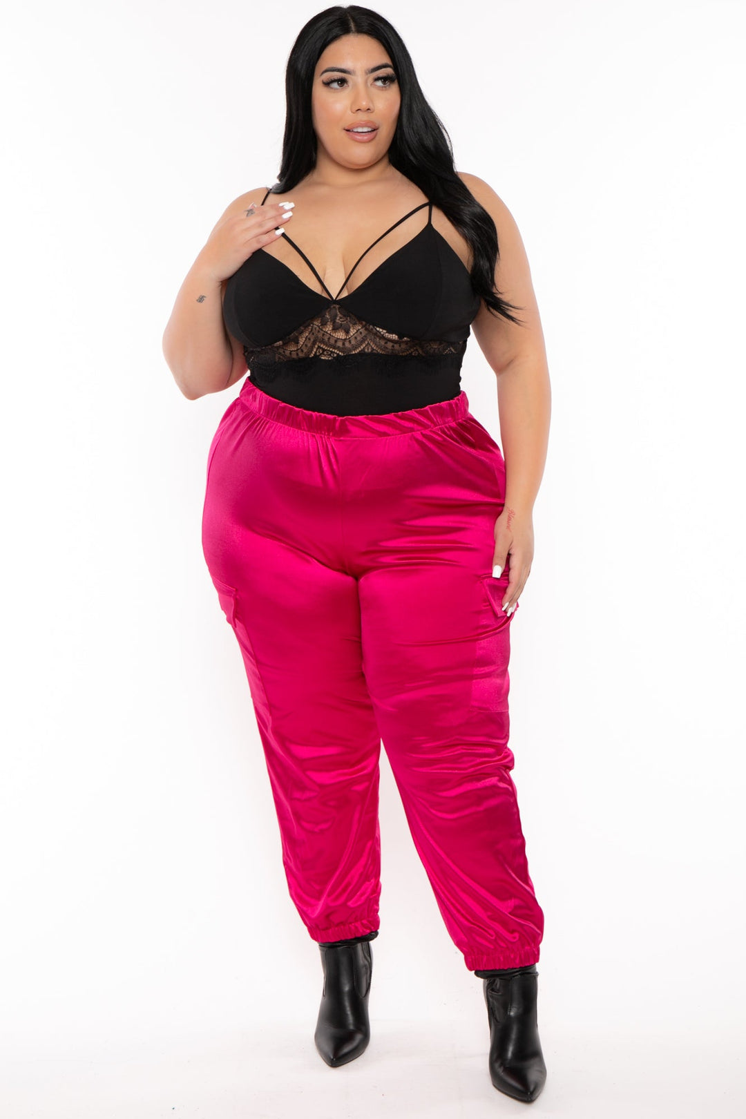 GEE GEE Pants Plus Size Satin Cargo Jogger Pants - Magenta