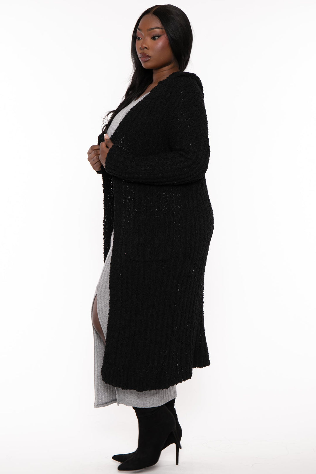 Sweet Generis Sweaters & Cardigans A Plus  Size  Cozy Hoodie Popcorn Duster Cardigan -Black