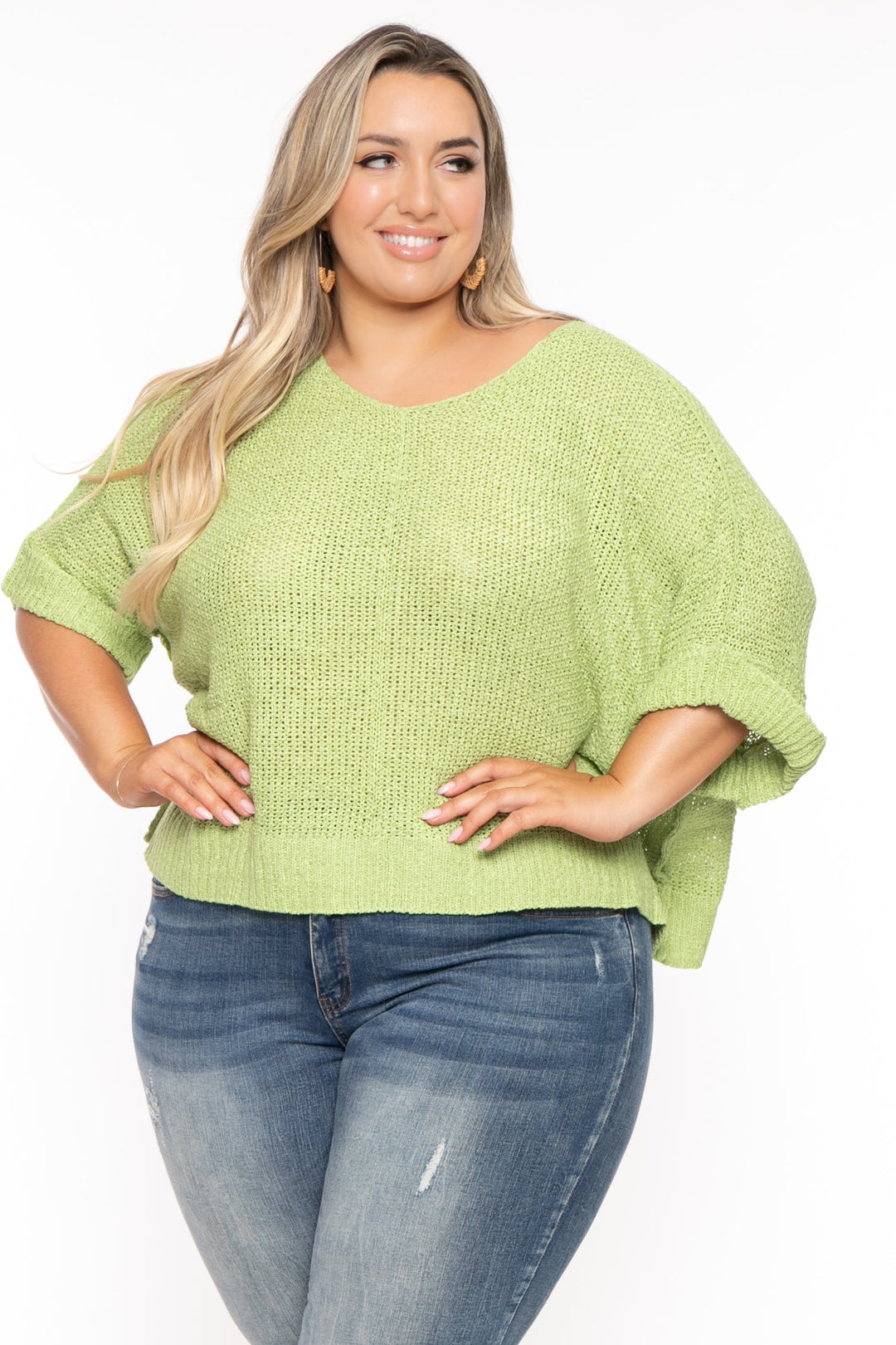 Petal Dew Sweaters & Cardigans 1X / Green Plus Size Carol Relax Knit  Sweater -Green